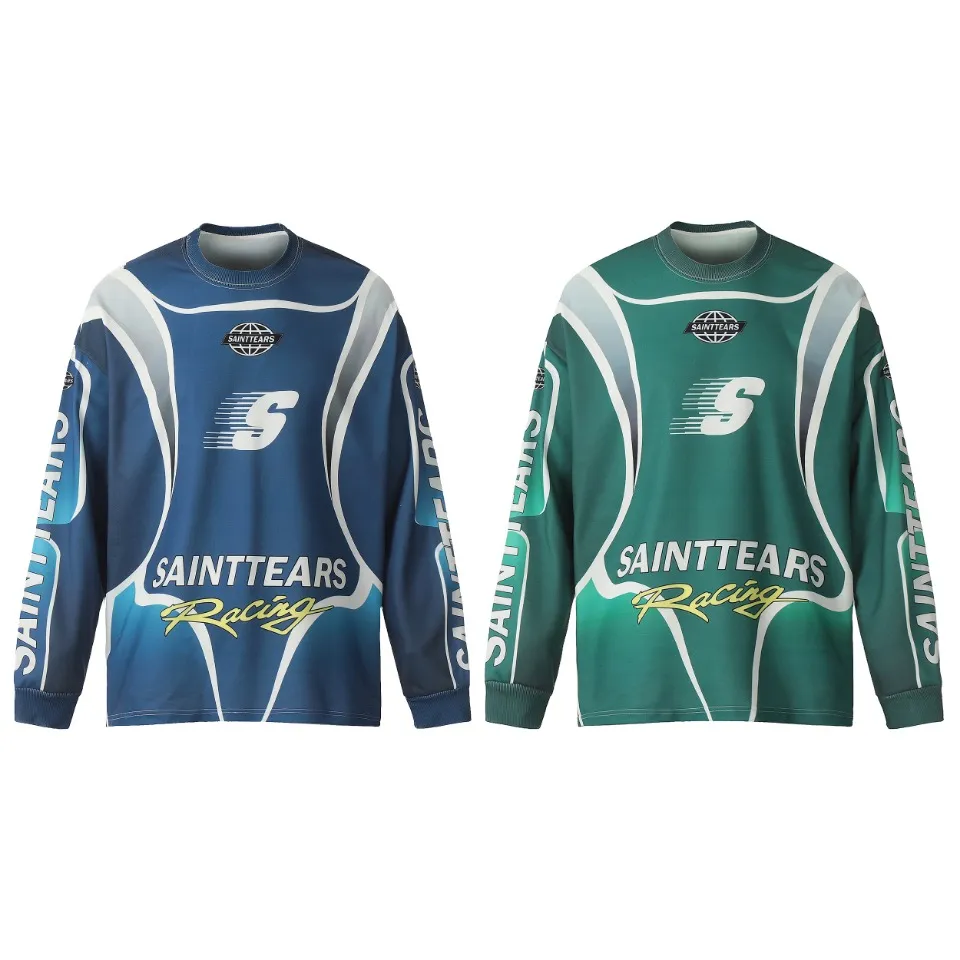 Saint michael tears all-over printed long-sleeved vintage autumn and winter T-shirt Style number: 122 Size: M L XL Wholesale price: 136 Color: blue green